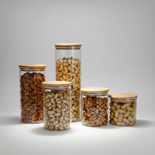 Bundle of 5 Round Jars (27, 40, 50, 80, 100 oz. ) Bamboo Lid