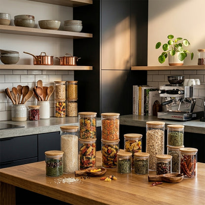 Bundle of 3 Round Bamboo Lid Jars (17, 27, 32 oz)