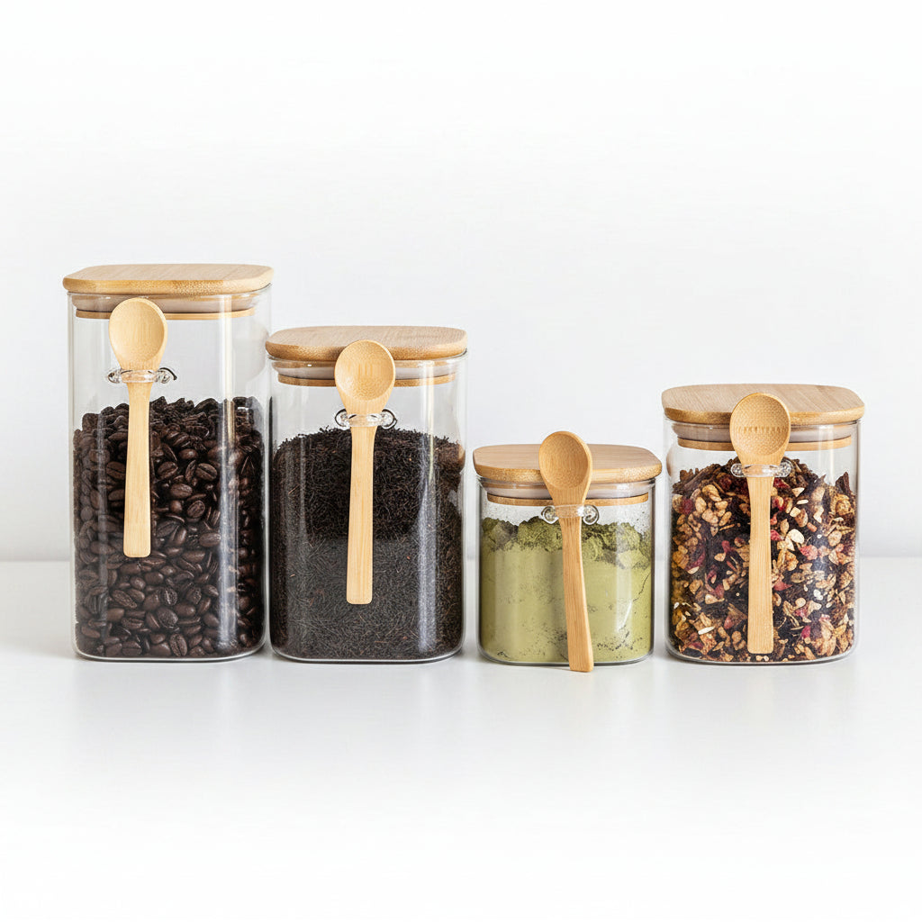 Square Pantry Jar (44 oz unit ) Bamboo lid