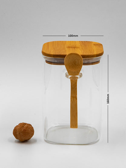 Bundle of 4 Square Glass Jars (18, 25, 34, 44 oz) with spoon