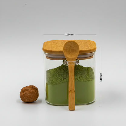 Bundle of 4 Square Glass Jars (18, 25, 34, 44 oz) with spoon